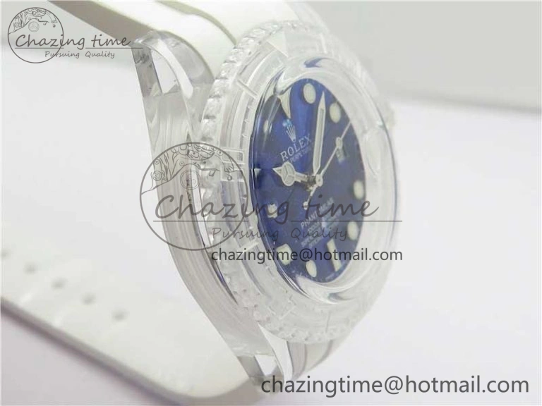 Submariner Phantomlab Transparent KZF Best Edition Deep Blue Dial on White Rubber Strap VR Tailored 2568