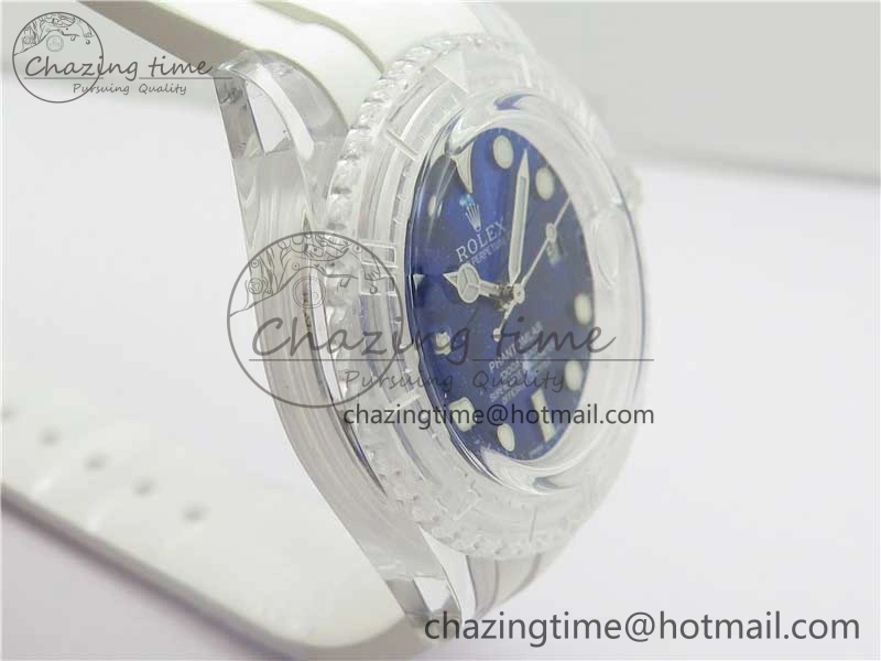 Submariner Phantomlab Transparent KZF Best Edition Deep Blue Dial on White Rubber Strap VR Tailored 2568