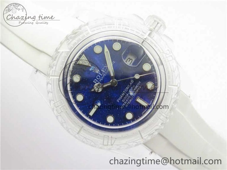 Submariner Phantomlab Transparent KZF Best Edition Deep Blue Dial on White Rubber Strap VR Tailored 2568