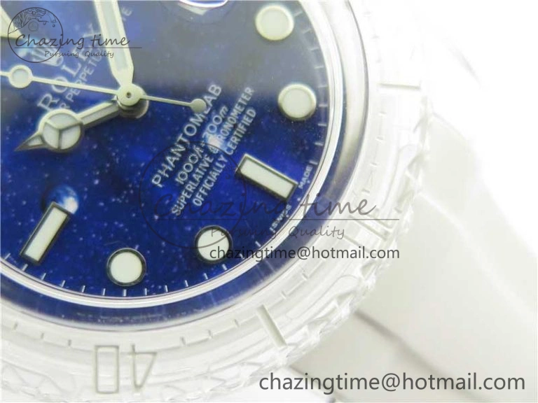 Submariner Phantomlab Transparent KZF Best Edition Deep Blue Dial on White Rubber Strap VR Tailored 2568