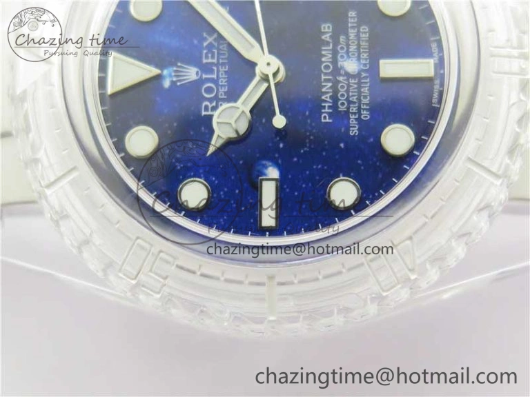 Submariner Phantomlab Transparent KZF Best Edition Deep Blue Dial on White Rubber Strap VR Tailored 2568