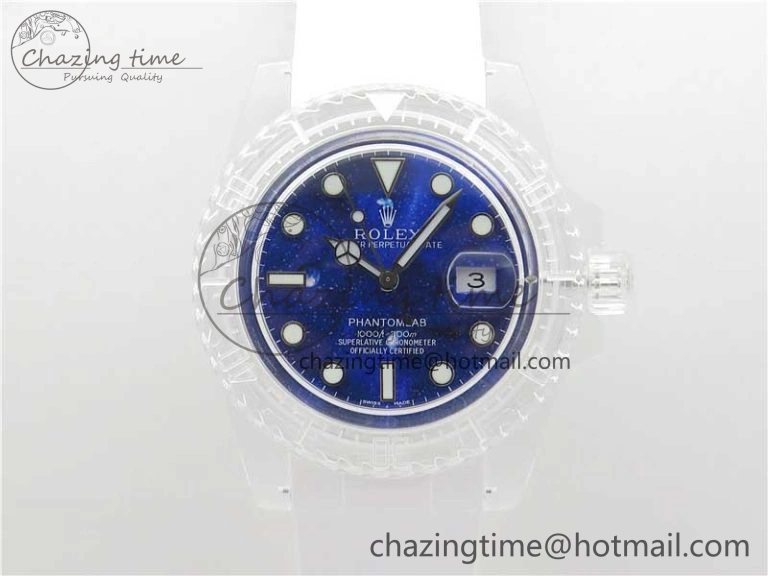 Submariner Phantomlab Transparent KZF Best Edition Deep Blue Dial on White Rubber Strap VR Tailored 2568