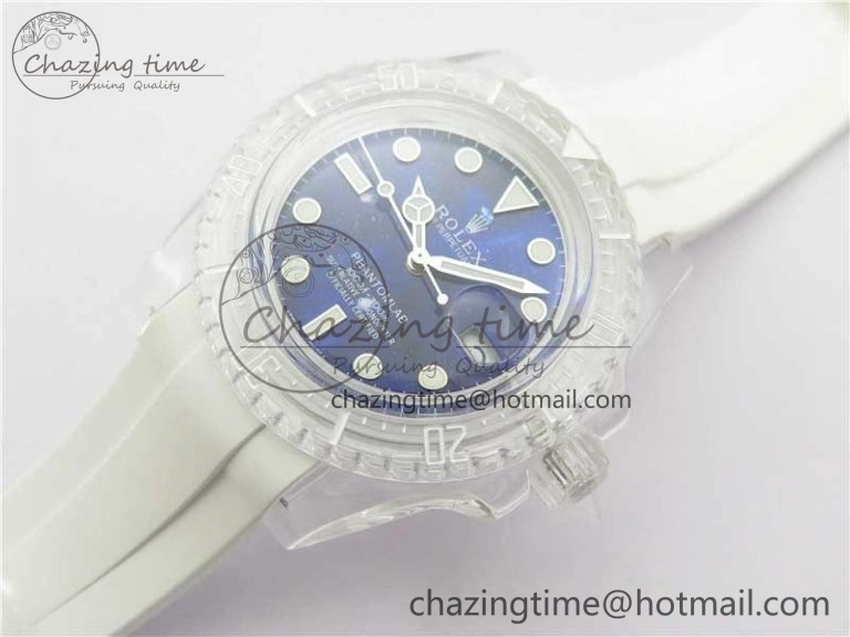 Submariner Phantomlab Transparent KZF Best Edition Deep Blue Dial on White Rubber Strap VR Tailored 2568