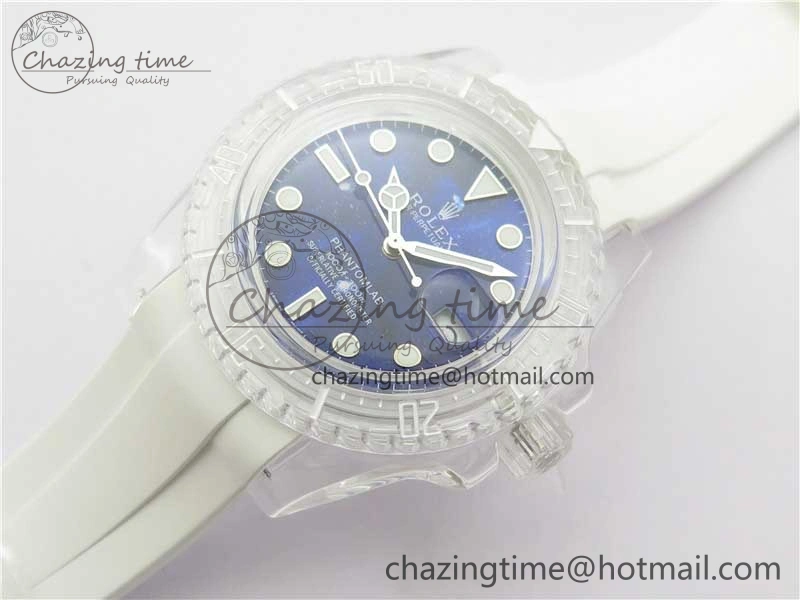 Submariner Phantomlab Transparent KZF Best Edition Deep Blue Dial on White Rubber Strap VR Tailored 2568