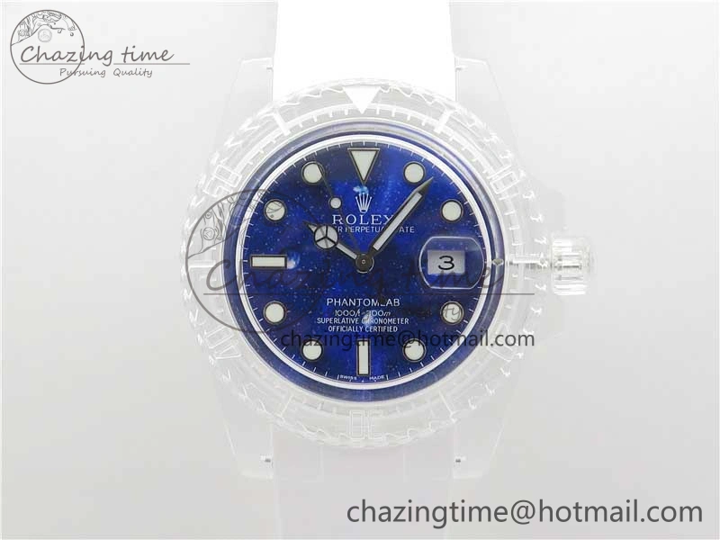 Submariner Phantomlab Transparent KZF Best Edition Deep Blue Dial on White Rubber Strap VR Tailored 2568