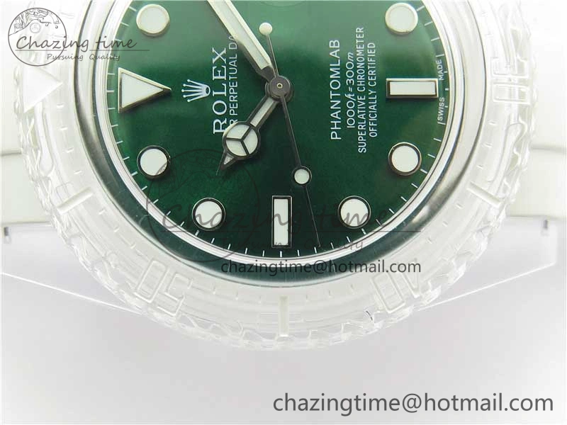 Submariner Phantomlab Transparent KZF Best Edition Green Dial on White Rubber Strap VR ModernLook 2570