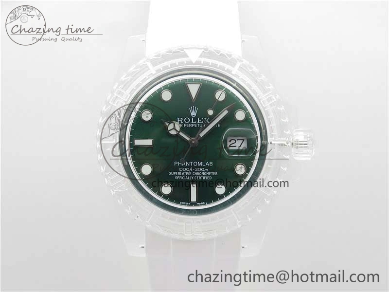 Submariner Phantomlab Transparent KZF Best Edition Green Dial on White Rubber Strap VR ModernLook 2570