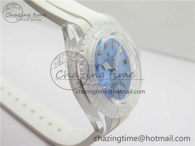 Submariner Phantomlab Transparent KZF Best Edition Light Blue Dial on White Rubber Strap VR Functional 2569