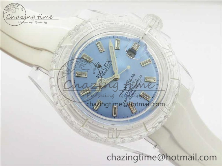 Submariner Phantomlab Transparent KZF Best Edition Light Blue Dial on White Rubber Strap VR Functional 2569