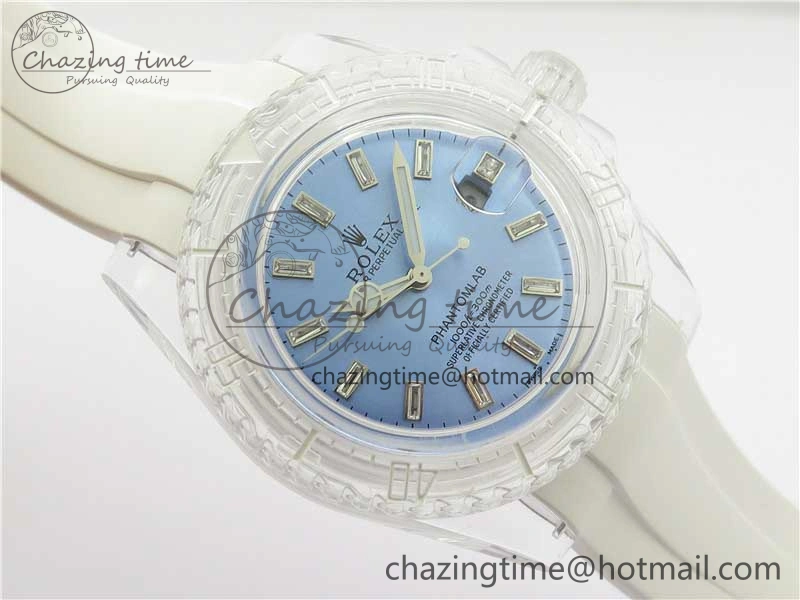 Submariner Phantomlab Transparent KZF Best Edition Light Blue Dial on White Rubber Strap VR Functional 2569