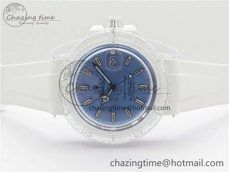 Submariner Phantomlab Transparent KZF Best Edition Light Blue Dial on White Rubber Strap VR Functional 2569