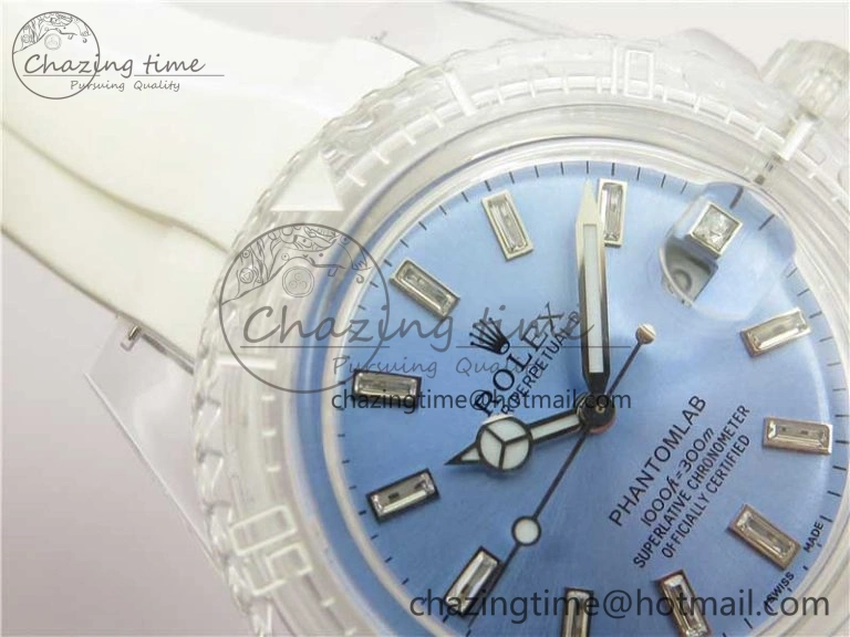 Submariner Phantomlab Transparent KZF Best Edition Light Blue Dial on White Rubber Strap VR Functional 2569