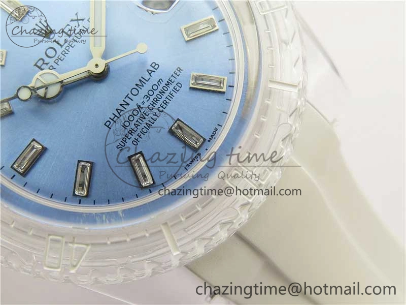Submariner Phantomlab Transparent KZF Best Edition Light Blue Dial on White Rubber Strap VR Functional 2569