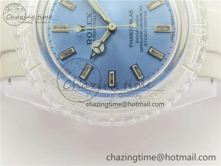 Submariner Phantomlab Transparent KZF Best Edition Light Blue Dial on White Rubber Strap VR Functional 2569