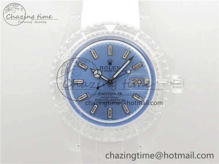 Submariner Phantomlab Transparent KZF Best Edition Light Blue Dial on White Rubber Strap VR Functional 2569
