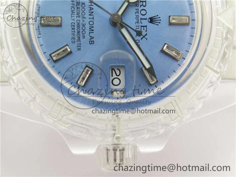 Submariner Phantomlab Transparent KZF Best Edition Light Blue Dial on White Rubber Strap VR Functional 2569