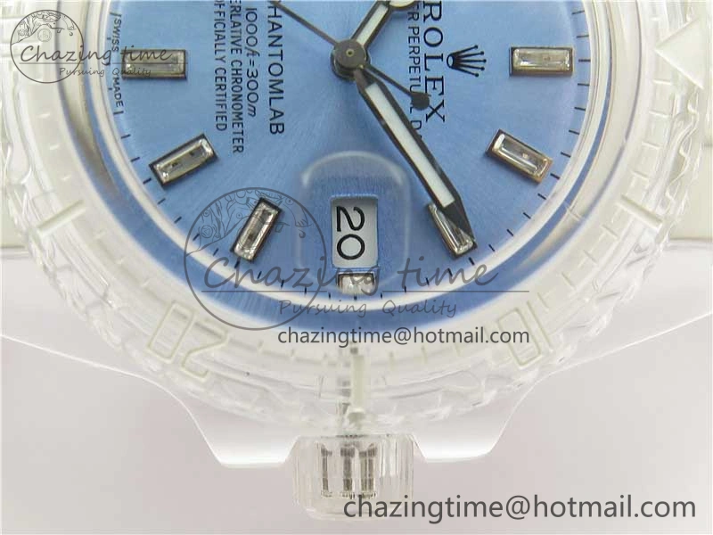 Submariner Phantomlab Transparent KZF Best Edition Light Blue Dial on White Rubber Strap VR Functional 2569