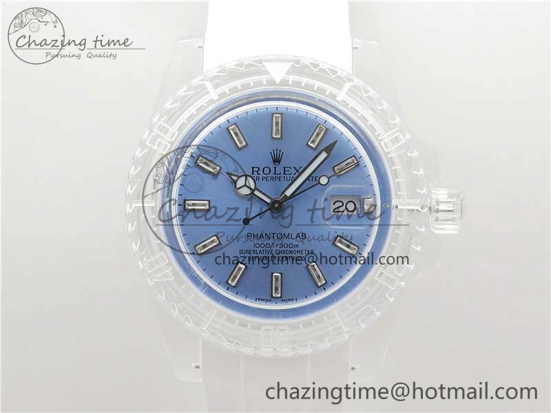 Submariner Phantomlab Transparent KZF Best Edition Light Blue Dial on White Rubber Strap VR Functional 2569