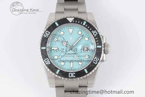 Submariner Sandblasted DIWF Best Edition Carbon Bezel Tiffany Blue Dial Dial on SS Bracelet VR UrbanChic 2065