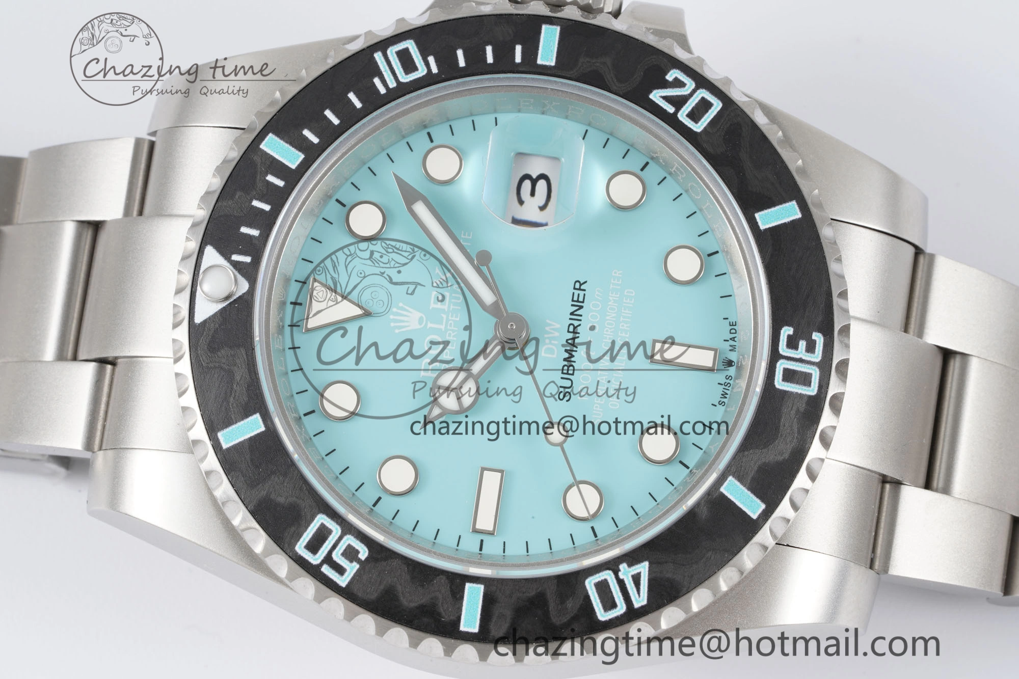 Submariner Sandblasted DIWF Best Edition Carbon Bezel Tiffany Blue Dial Dial on SS Bracelet VR UrbanChic 2065