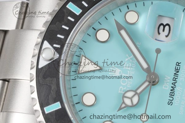 Submariner Sandblasted DIWF Best Edition Carbon Bezel Tiffany Blue Dial Dial on SS Bracelet VR UrbanChic 2065