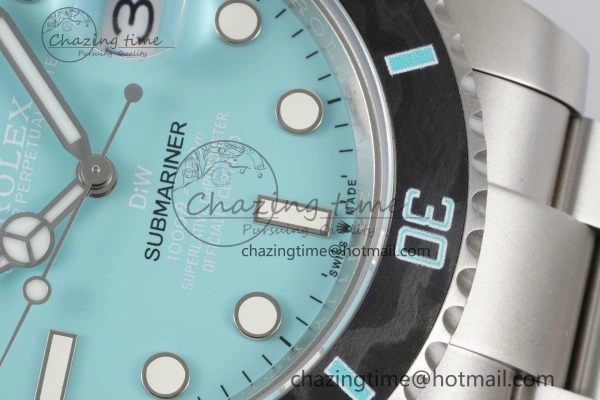 Submariner Sandblasted DIWF Best Edition Carbon Bezel Tiffany Blue Dial Dial on SS Bracelet VR UrbanChic 2065
