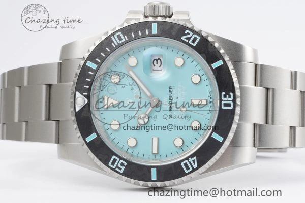 Submariner Sandblasted DIWF Best Edition Carbon Bezel Tiffany Blue Dial Dial on SS Bracelet VR UrbanChic 2065