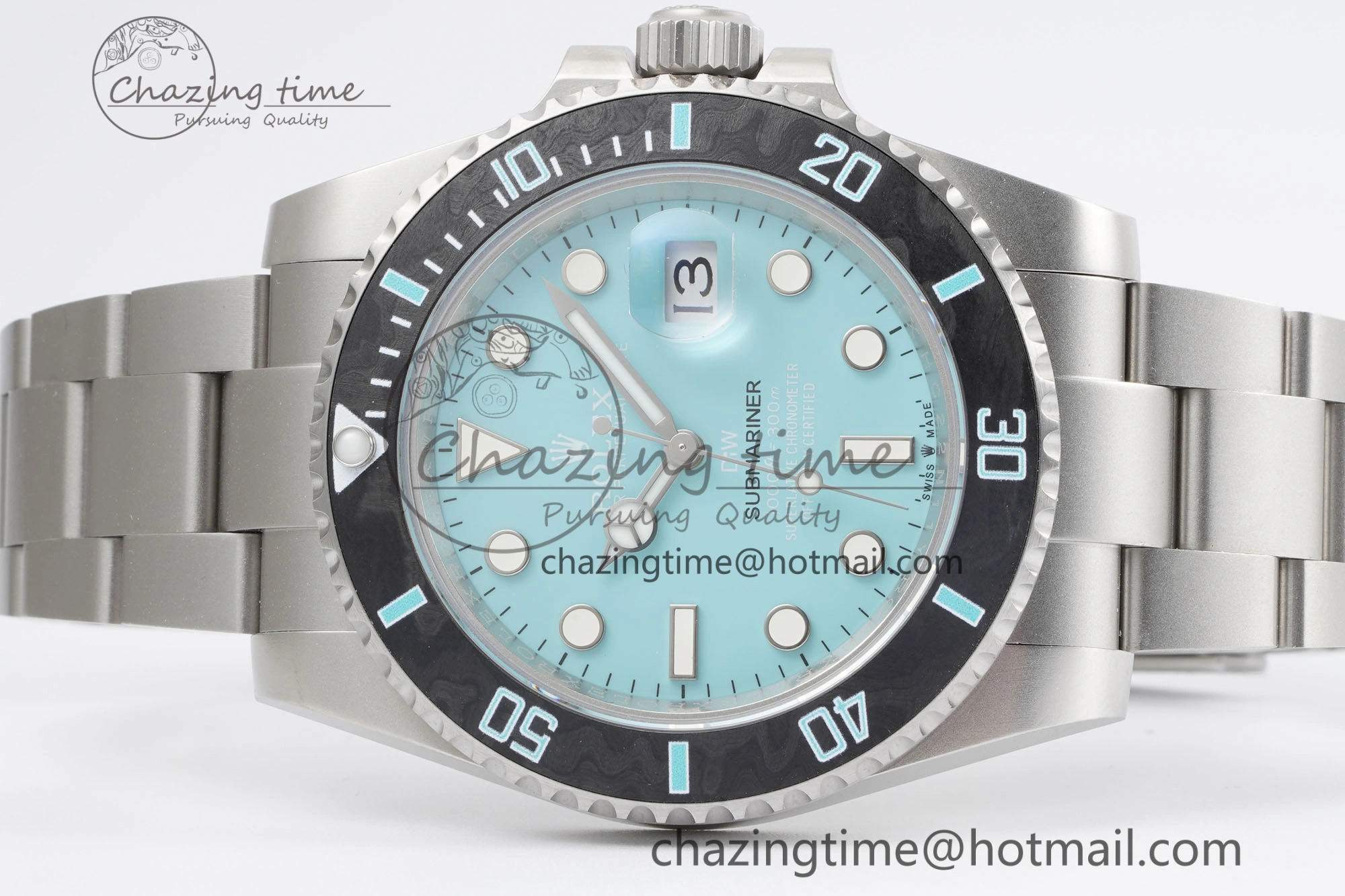 Submariner Sandblasted DIWF Best Edition Carbon Bezel Tiffany Blue Dial Dial on SS Bracelet VR UrbanChic 2065