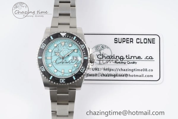 Submariner Sandblasted DIWF Best Edition Carbon Bezel Tiffany Blue Dial Dial on SS Bracelet VR UrbanChic 2065