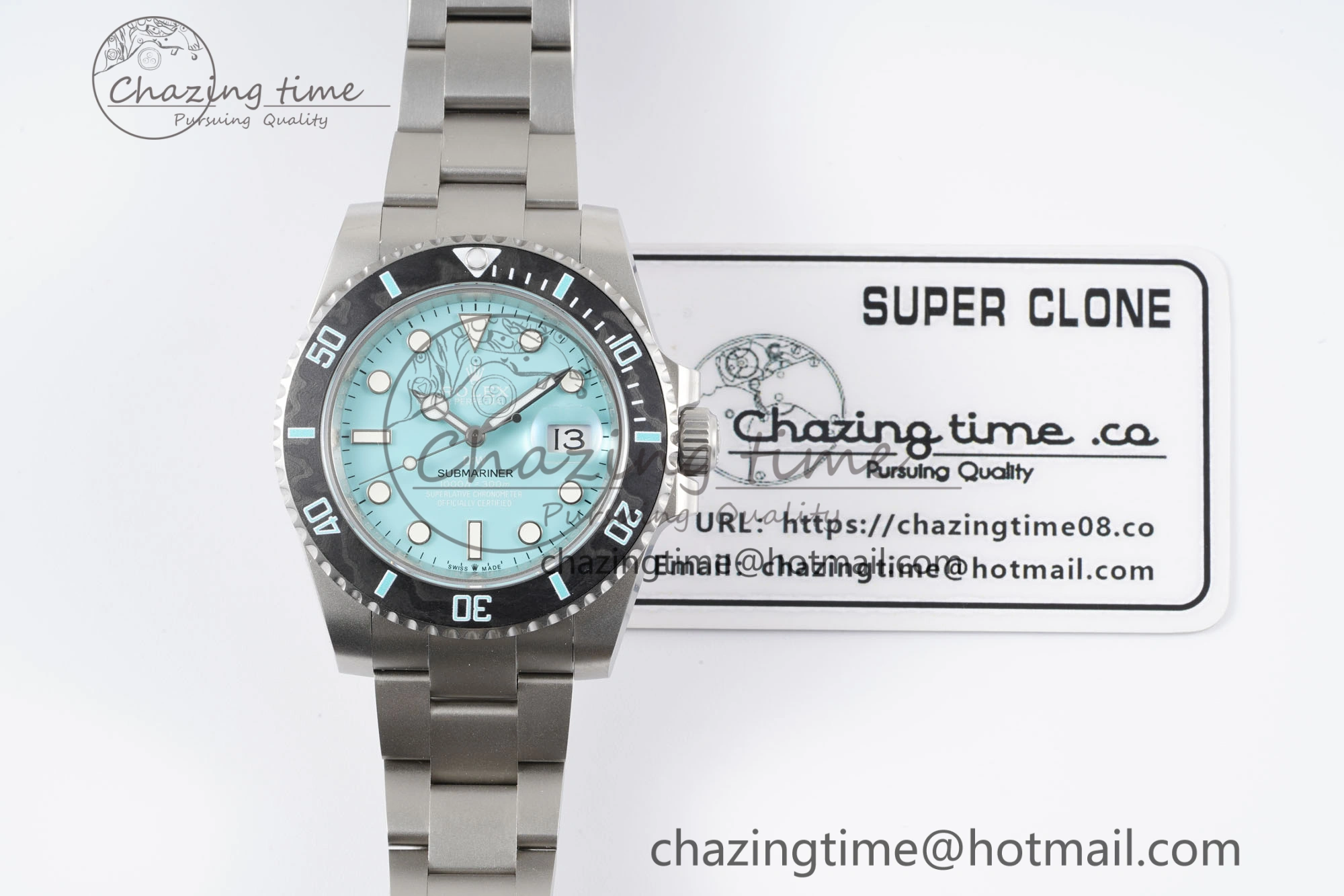 Submariner Sandblasted DIWF Best Edition Carbon Bezel Tiffany Blue Dial Dial on SS Bracelet VR UrbanChic 2065