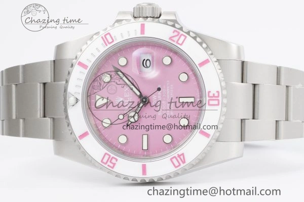 Submariner Sandblasted DIWF Best Edition White Bezel Pink Dial Dial on SS Bracelet VR HighPerformance 2066