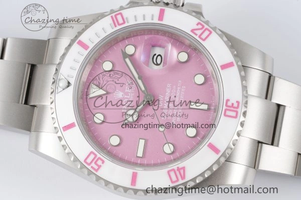 Submariner Sandblasted DIWF Best Edition White Bezel Pink Dial Dial on SS Bracelet VR HighPerformance 2066