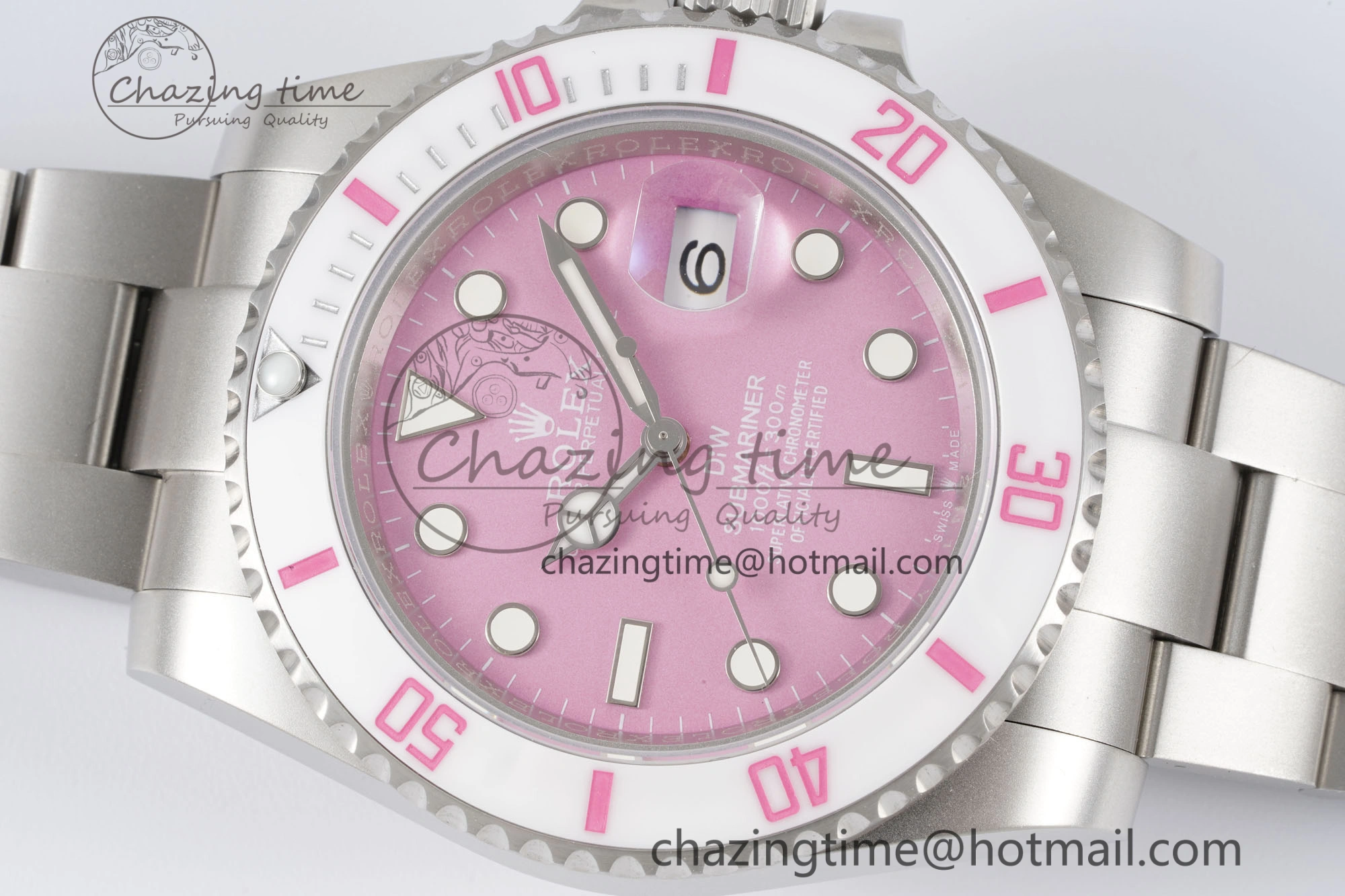 Submariner Sandblasted DIWF Best Edition White Bezel Pink Dial Dial on SS Bracelet VR HighPerformance 2066