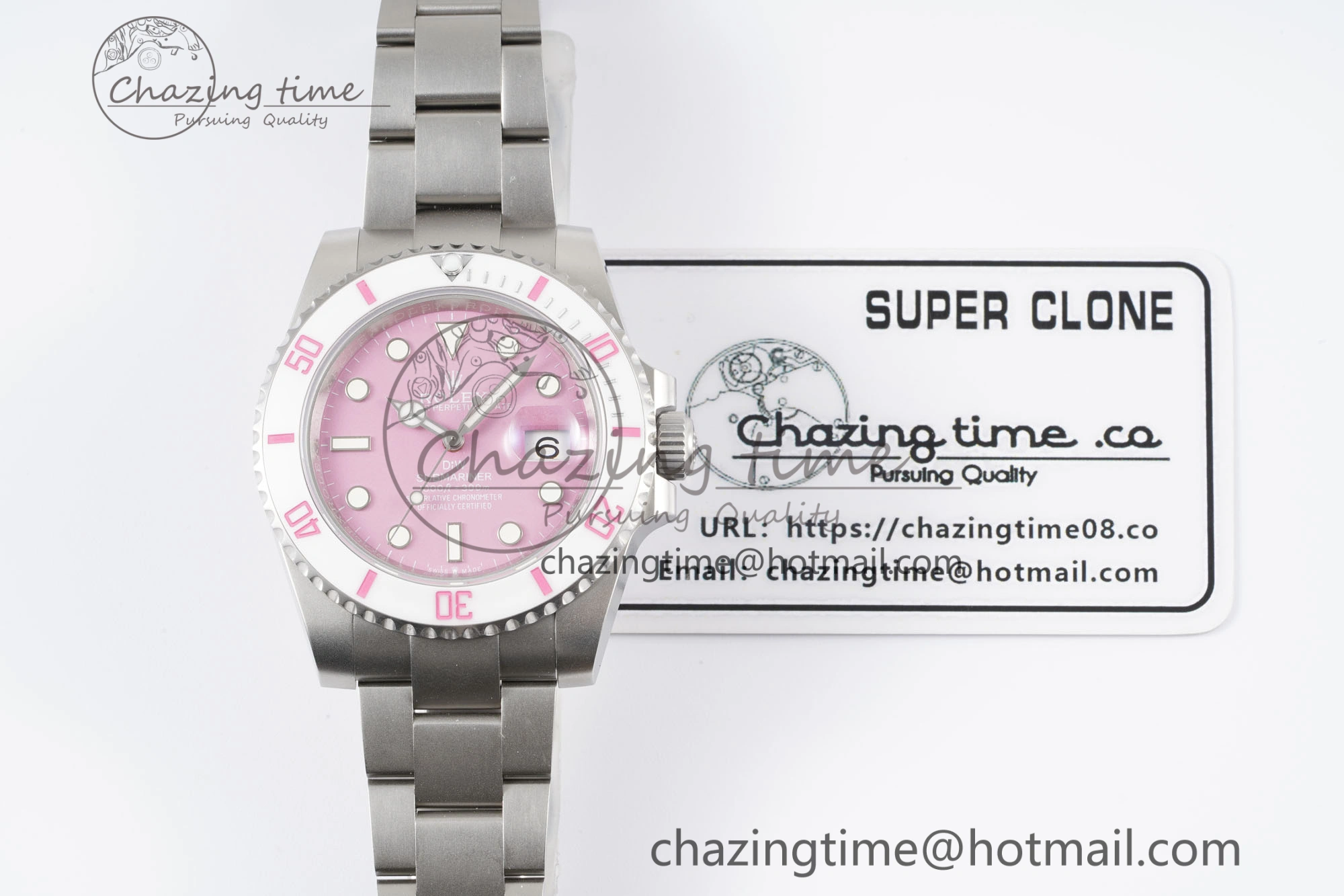 Submariner Sandblasted DIWF Best Edition White Bezel Pink Dial Dial on SS Bracelet VR HighPerformance 2066