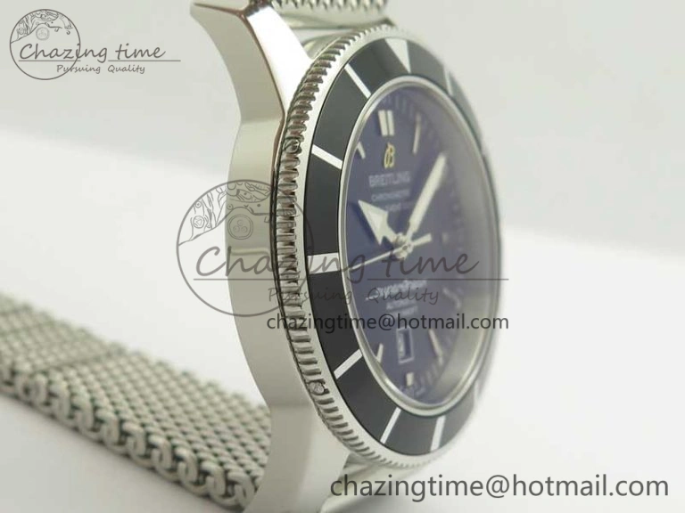 Super Ocean Heritage 46mm SS Black Bezel Black Dial on SS Mesh Bracelet A SmoothTexture 5618