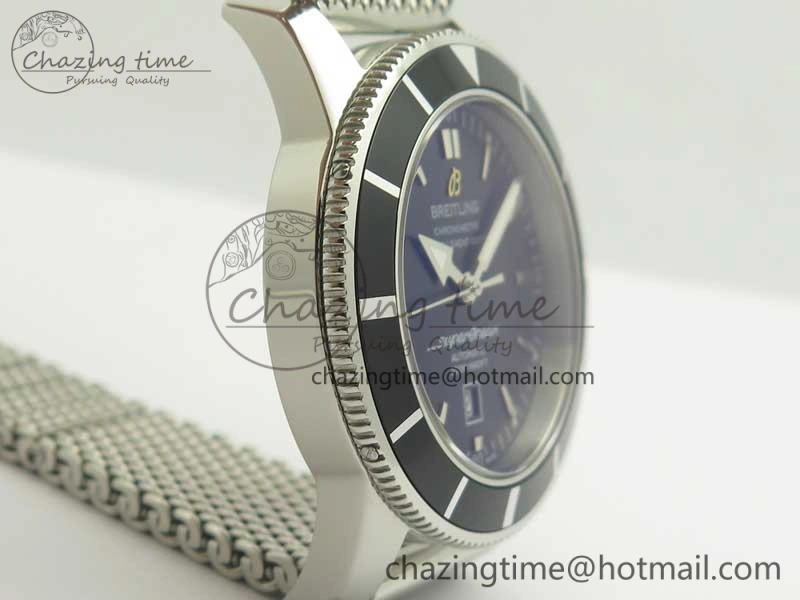 Super Ocean Heritage 46mm SS Black Bezel Black Dial on SS Mesh Bracelet A SmoothTexture 5618