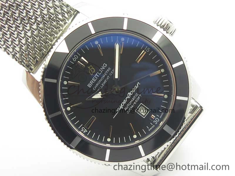 Super Ocean Heritage 46mm SS Black Bezel Black Dial on SS Mesh Bracelet A SmoothTexture 5618