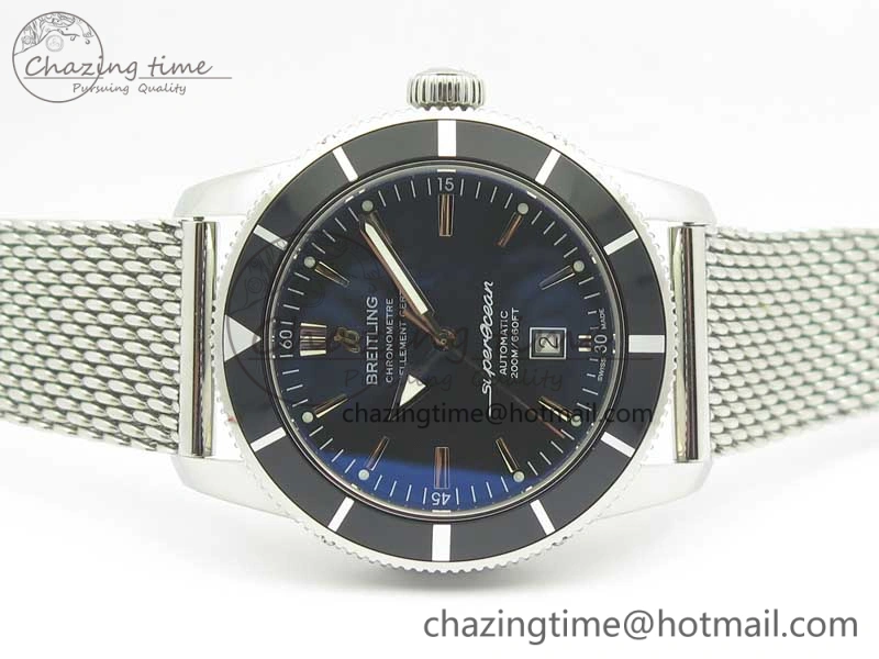 Super Ocean Heritage 46mm SS Black Bezel Black Dial on SS Mesh Bracelet A SmoothTexture 5618