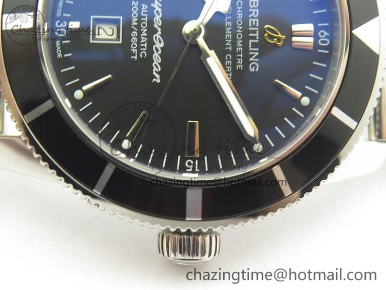 Super Ocean Heritage 46mm SS Black Bezel Black Dial on SS Mesh Bracelet A SmoothTexture 5618