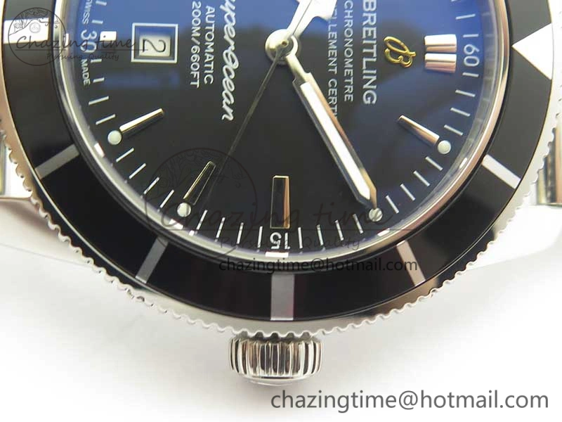 Super Ocean Heritage 46mm SS Black Bezel Black Dial on SS Mesh Bracelet A SmoothTexture 5618