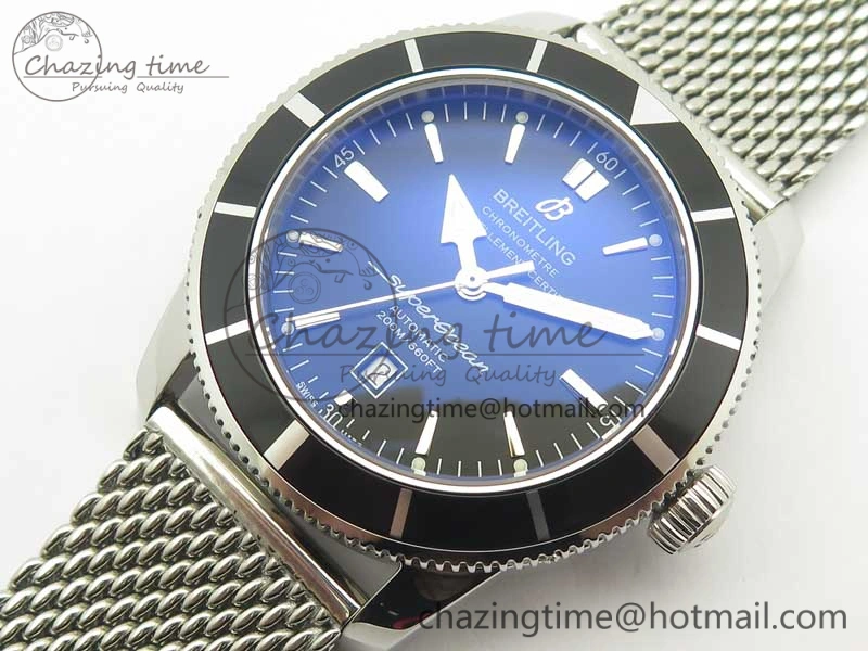 Super Ocean Heritage 46mm SS Black Bezel Black Dial on SS Mesh Bracelet A SmoothTexture 5618