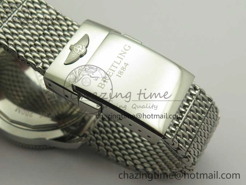 Breathable Super Ocean Heritage 46mm SS Black Bezel White Dial on SS Mesh Bracelet A 5620