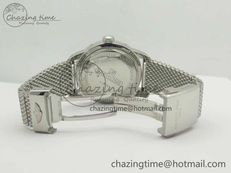 Breathable Super Ocean Heritage 46mm SS Black Bezel White Dial on SS Mesh Bracelet A 5620