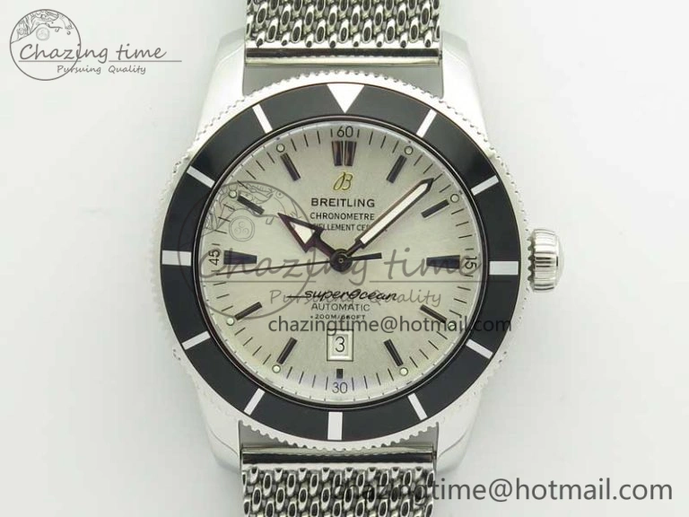 Breathable Super Ocean Heritage 46mm SS Black Bezel White Dial on SS Mesh Bracelet A 5620