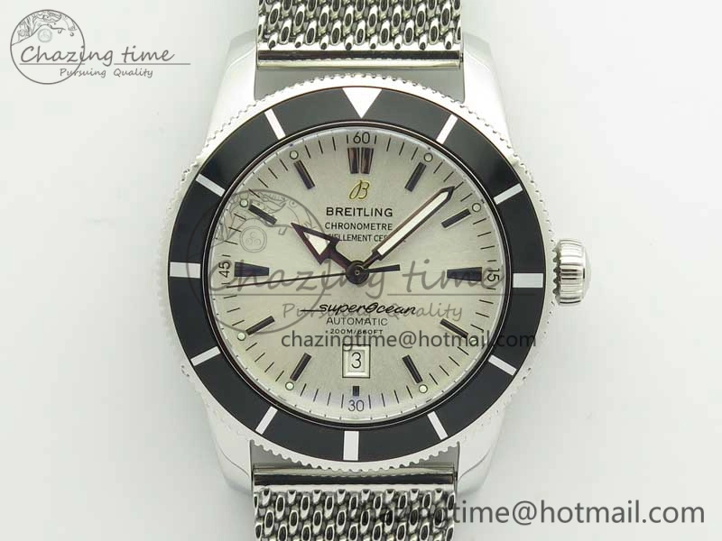 Breathable Super Ocean Heritage 46mm SS Black Bezel White Dial on SS Mesh Bracelet A 5620