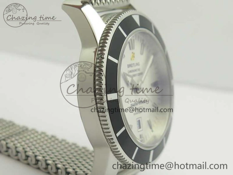Breathable Super Ocean Heritage 46mm SS Black Bezel White Dial on SS Mesh Bracelet A 5620