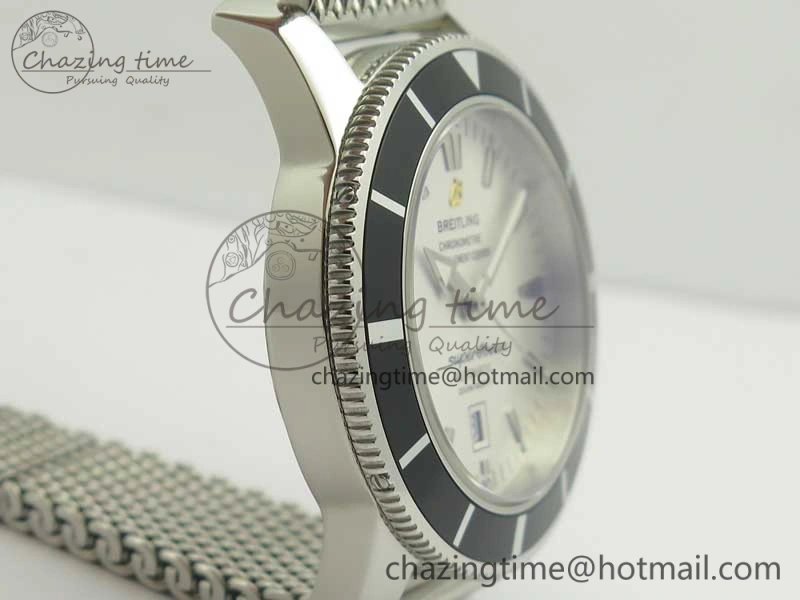 Breathable Super Ocean Heritage 46mm SS Black Bezel White Dial on SS Mesh Bracelet A 5620