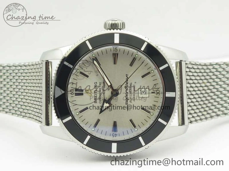 Breathable Super Ocean Heritage 46mm SS Black Bezel White Dial on SS Mesh Bracelet A 5620
