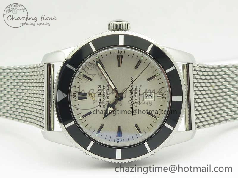 Breathable Super Ocean Heritage 46mm SS Black Bezel White Dial on SS Mesh Bracelet A 5620