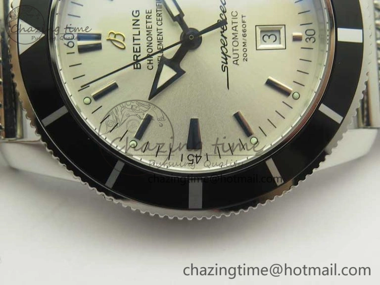 Breathable Super Ocean Heritage 46mm SS Black Bezel White Dial on SS Mesh Bracelet A 5620